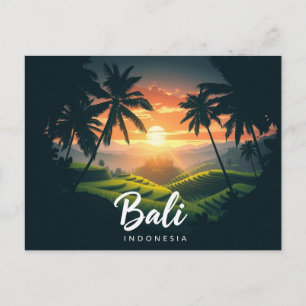 Cartão Postal Bali Indonesia Palm Tremendo Campos de Arroz Sunse