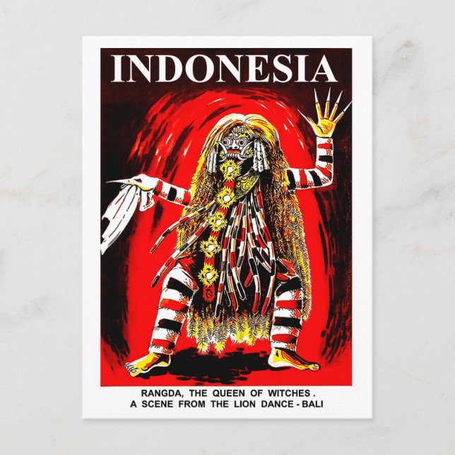 Cartão Postal Bali, Indonésia. Rangda, a rainha das bruxas. (Frente)