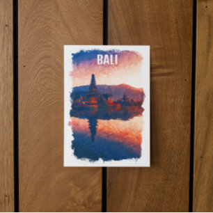 Cartão Postal Bali Indonesia Ulun Danu Beratan Watercolor