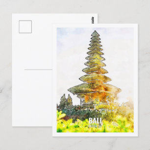 Cartão Postal Bali Indonesia Viagem Place Watercolor