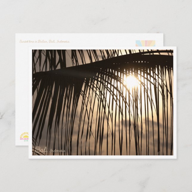 Cartão Postal Bali Sunset Palm Leaf – Travel Postcard (Frente/Verso)