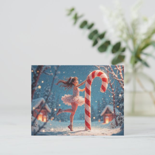 Cartão Postal Ballerina Anime Girl & Candy Cane Christmas (Em pé/Frente)