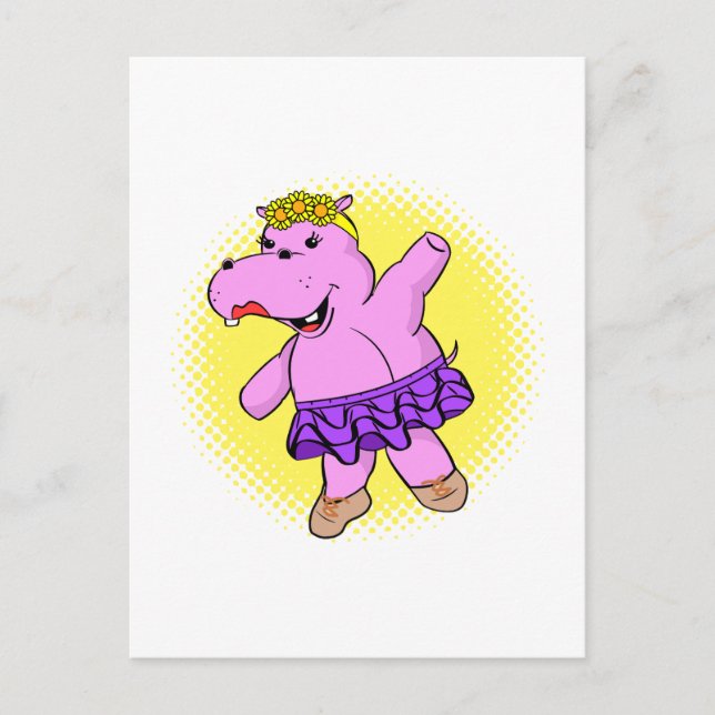 Cartão Postal Ballerina Hippo Com Tutu (Frente)