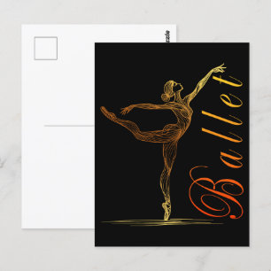 Cartão Postal Ballerina Ouro Line Art in Graceful Balé Pose