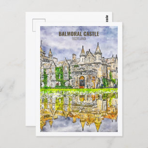 Cartão Postal Balmoral Castle Scotland Viagem Watercolor Sketch