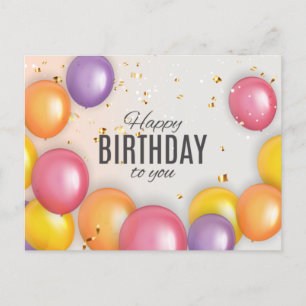 Cartão Postal Baloão de Aniversário Fofo Confete Moderno