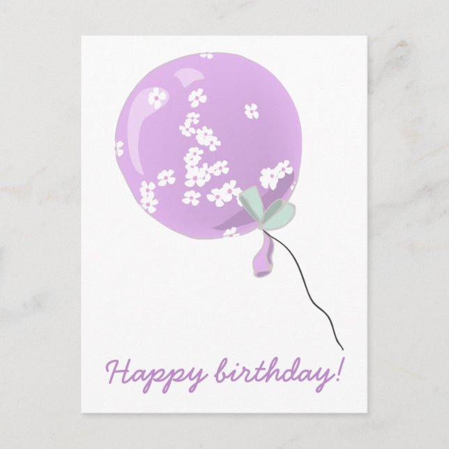 Cartão Postal Baloão Floral Roxo Fofo - Aniversário de Crianças (Frente)