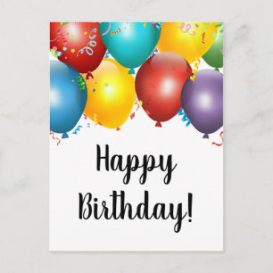 Cartão Postal Balões Coloridos & Confetes Feliz Aniversário Mail