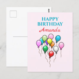 Cartão Postal Balões Coloridos de Aniversário