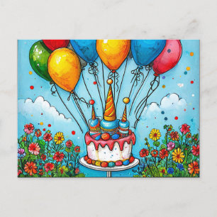 Cartão Postal Balões coloridos de aniversário