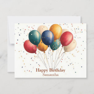 Cartão Postal Balões Coloridos de Celebração com Confetes