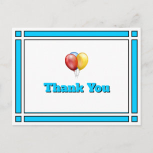 Cartão Postal Balões de Aniversário Azul Brilhante Obrigado Ca