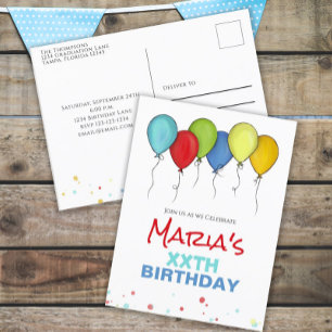 Cartão Postal Balões de Aniversário Confetes Festa Moderna Fofo 