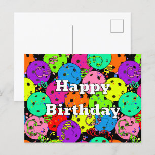 Cartão Postal Balões de Aniversário de Picles Confetes Preto