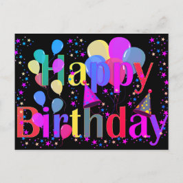 Cartão Postal Balões de Aniversário Feliz Confetes Estrela Color
