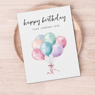 Cartão Postal Balões de Aquarela Pastel Aniversário Feliz Negóci