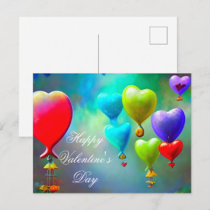 Cartão Postal Balões de coração flutuante valentine