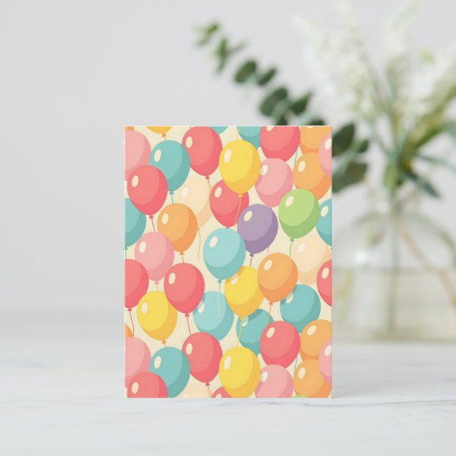 Cartão Postal Balões de festa em cores diferentes (Em pé/Frente)