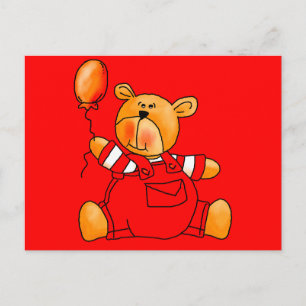Cartão Postal Balões de Urso Vermelho para Crianças
