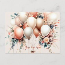 Cartão Postal Balões Florais de Pêssego Branco Coloridos Elegant