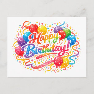 Cartão Postal Baloões de Confete de Aniversário Colorido 