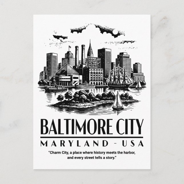 Cartão Postal Baltimore Cidade Maryland EUA (Frente)