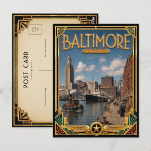 Cartão Postal Baltimore Maryland Arte Deco Vintage Idade Dourada