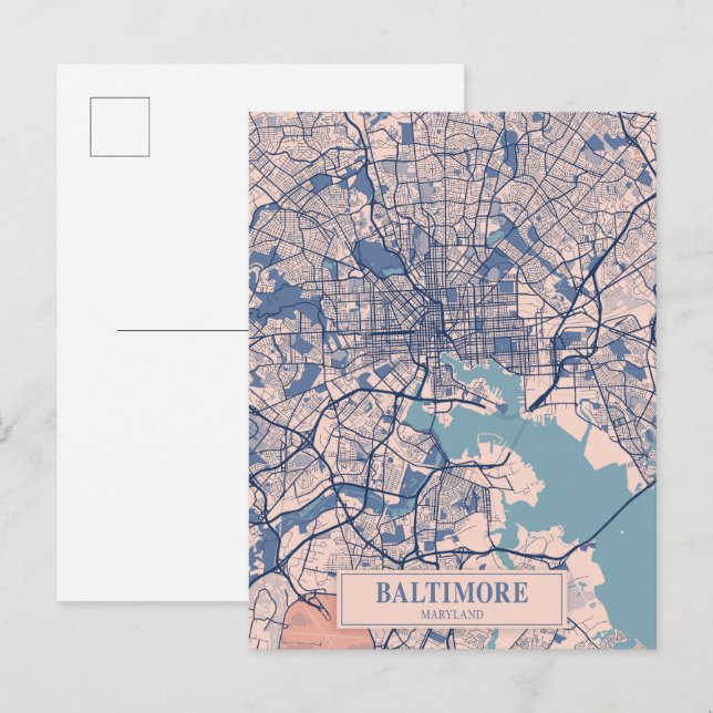 Cartão Postal Baltimore Maryland EUA Mapa da Cidade Ventilada Vi (Frente/Verso)