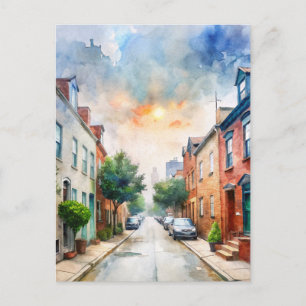 Cartão Postal Baltimore, Maryland, USA Street Watercolor