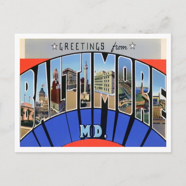Cartão Postal Baltimore, Maryland Vintage Big Letters (Frente)