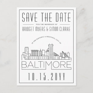 Cartão Postal Baltimore Wedding Skyline Estilizado Salvar a Da