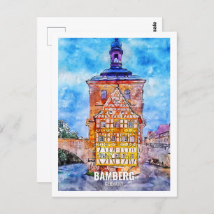 Cartão Postal Bamberg Alemanha Viagem Place Watercolor