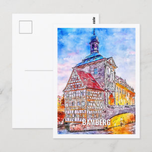 Cartão Postal Bamberg Alemanha Viagem Place Watercolor