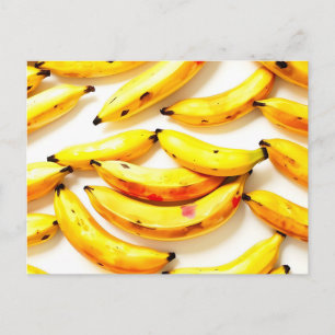 Cartão Postal Bananas de Aquarela em Matizes Moles com Branco