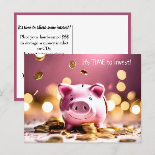 Cartão Postal Banco Cinza Rosa Com Moedas