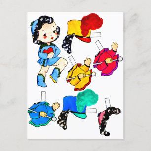 Cartão Postal Banda da Vintage School Boneca Corte