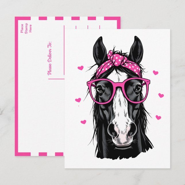 Cartão Postal Bandana rosa-rosa-belo-cavalo Olá a pensar em ti (Frente/Verso)