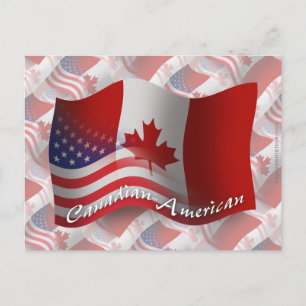Cartão Postal Bandeira Agitando Canadense-Americana