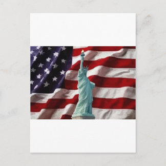 Cartão Postal Bandeira Americana com Lady Liberty