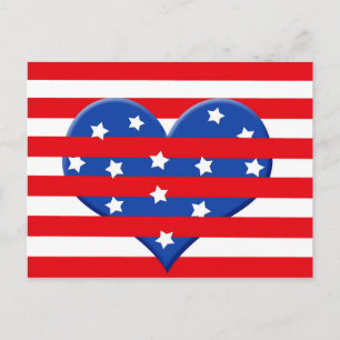 Cartão Postal bandeira americana coração