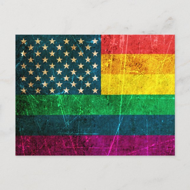 Cartão Postal Bandeira Americana do Orgulho Gay Vintage Rasurada (Frente)