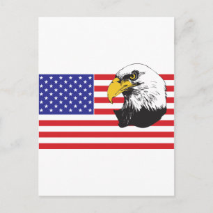 Cartão Postal Bandeira Americana e Águia Balda