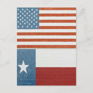 Cartão Postal Bandeira Americana e do Texas EUA Azul Vermelho e