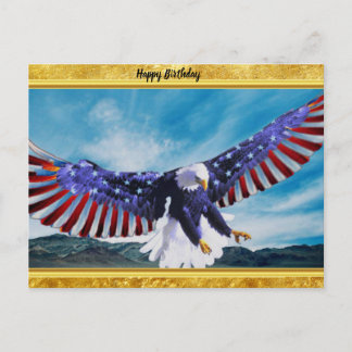 Cartão Postal Bandeira americana Eagle voando na folha de ouro d