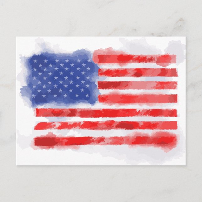 Cartão Postal Bandeira Americana em Aquarela para Veteranos e Pa (Frente)