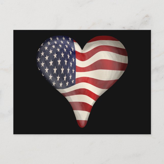 Cartão Postal Bandeira Americana Em Um Coração (Frente)