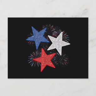 Cartão Postal Bandeira Americana Estrelas Fogos de Artifício 4 d