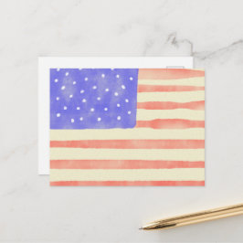 Cartão Postal Bandeira americana EUA aquarela rústica