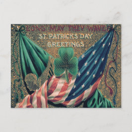 Cartão Postal Bandeira americana irlandesa trevo