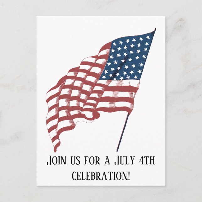 Cartão Postal Bandeira Americana Patriótica Antiga Ao Vento (Frente)